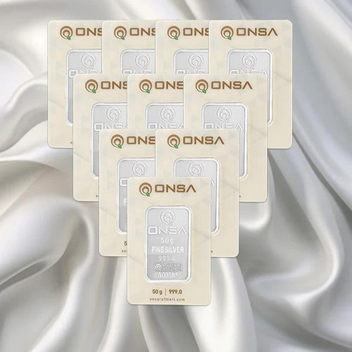 10 Adet 50 Gr Onsa Gümüş Külçe