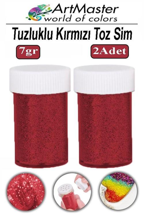 Toz Sim Kırmızı 2 Adet 7 Gr Tuzluklu Etkinlik Ders Okul Slime Dekorasyon Renkli Toz Sim Dekor Süsleme