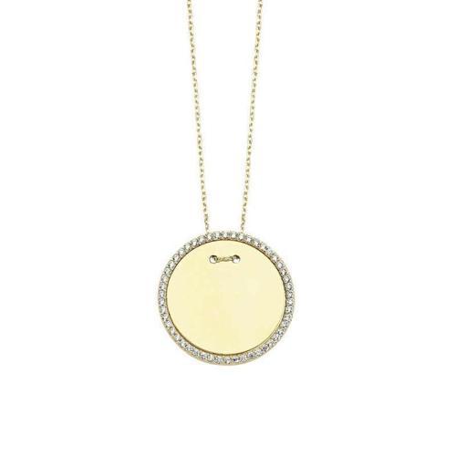 İsim Yazılabilen Yuvarlak Taşlı Plaka Kolye