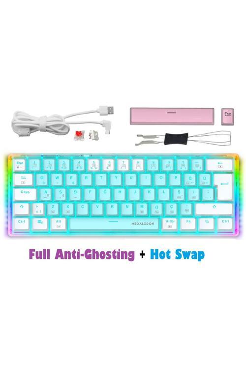 MX-1 Mekanik Klavye RGB Red Switch Türkçe Oyuncu Klavyesi Beyaz Mini Klavye Kablolu