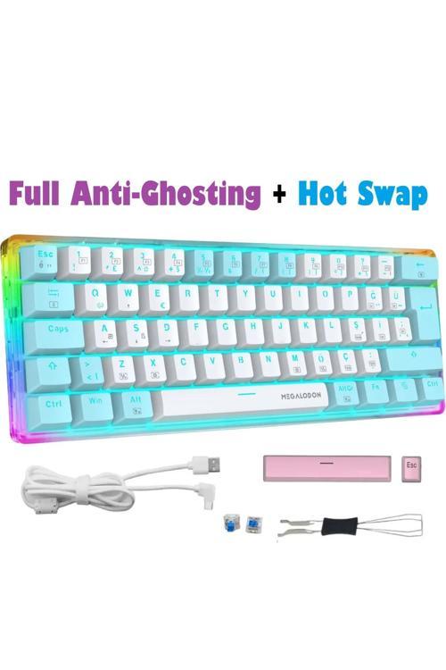 Rgb Oyuncu Klavyesi MX-1 Mekanik Gaming Blue Switch Klavye Türkçe Q Beyaz Mini Klavye