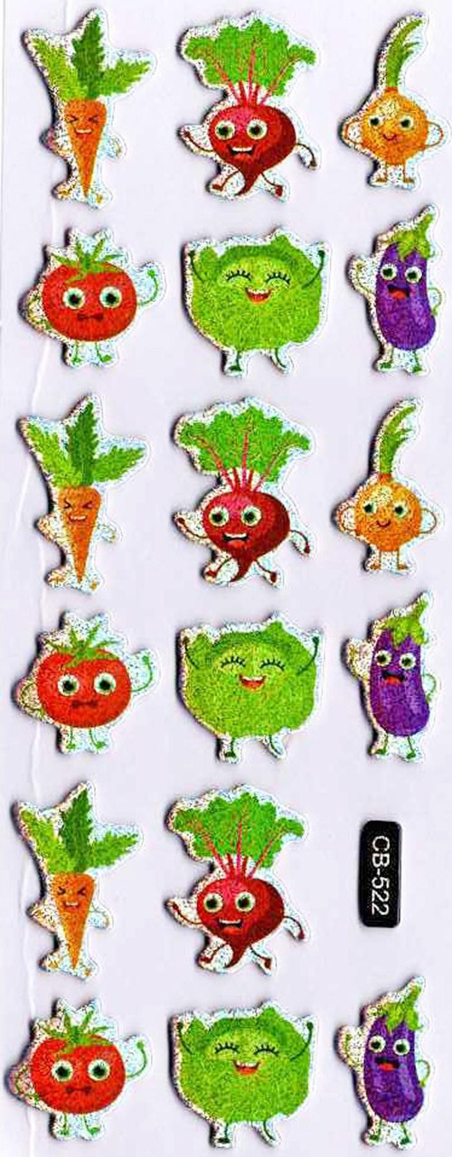 Sticker Kabartmalı Sticker Defter Planlayıcı Etiket (cb522) 16x7 cm- Neşeli Sebzeler