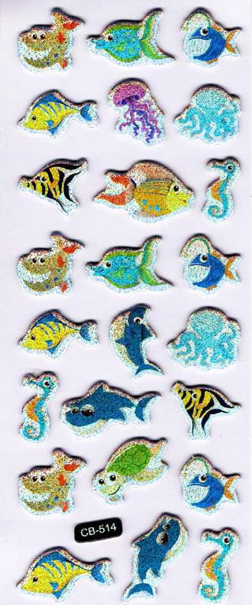 Sticker Kabartmalı Sticker Defter Planlayıcı Etiket (cb514) 16x7 cm- Mutlu Balıklar