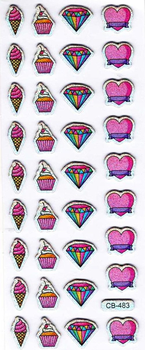 Sticker Kabartmalı Sticker Defter Planlayıcı Etiket (cb483) 16x7 cm- Elmas Kalp Dondurma