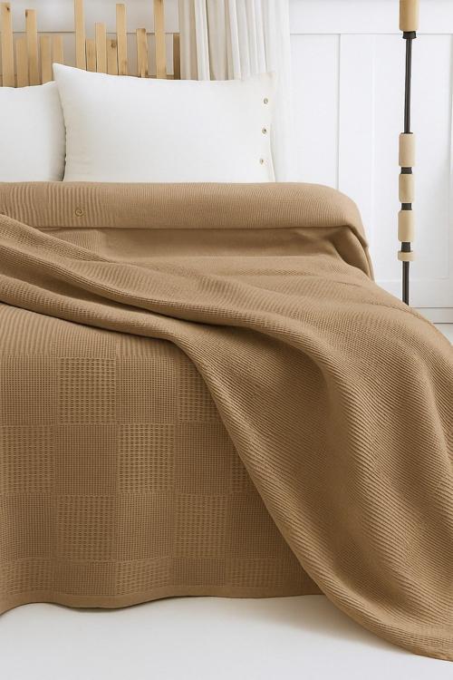 %100 Pamuklu Çift Kişilik Yatak Örtüsü Pike, Petek Desen Mint Yeşili Renkli Pike