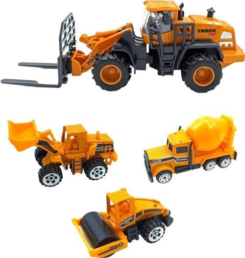 Oyuncak Iş Makineları Seti 1 Büyük Forklift 3 Mini Metal Iş Makineları