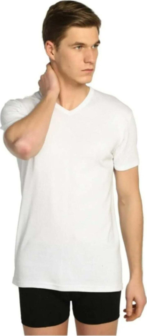 Erkek Beyaz Rib. V Yaka Tshirt