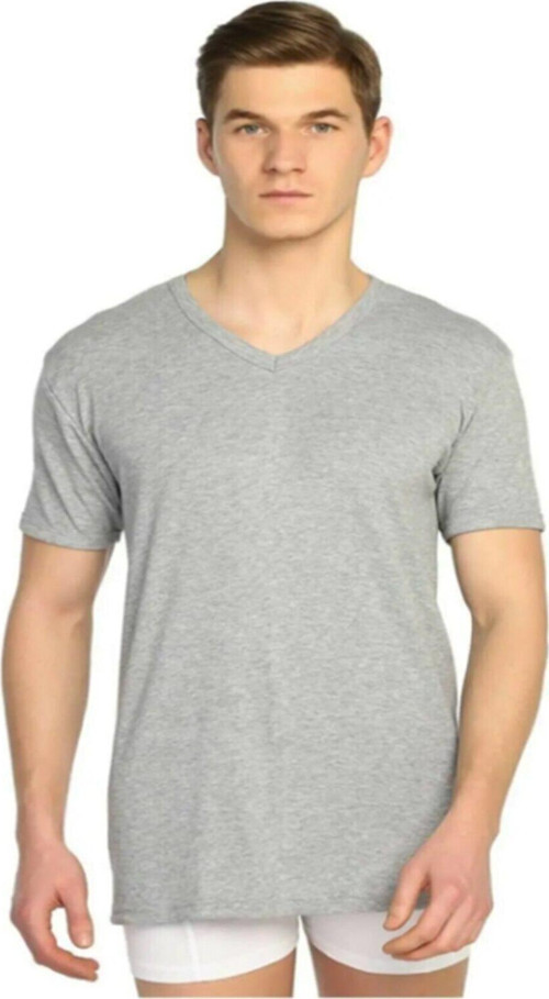 Erkek Gri V Yaka Fanila T-Shirt