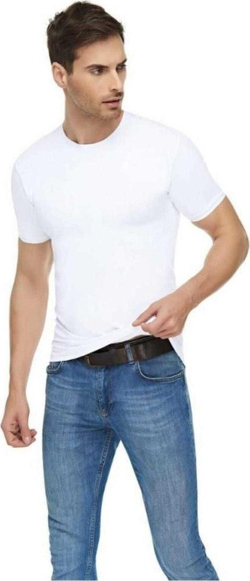 Erkek Beyaz Sıfır Yaka Kısa Kollu Elastan Atlet 12'Li