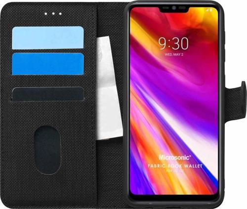 LG G7 ThinQ Kılıf Fabric Book Wallet Siyah