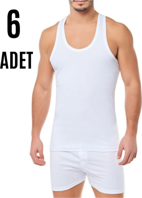 Erkek 6'Lı Paket Ribana Askılı Spor Beyaz Atlet 118