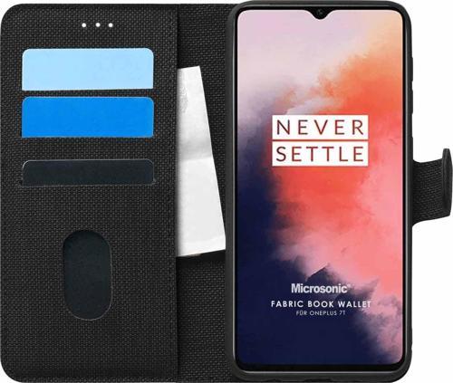 OnePlus 7T Kılıf Fabric Book Wallet Siyah