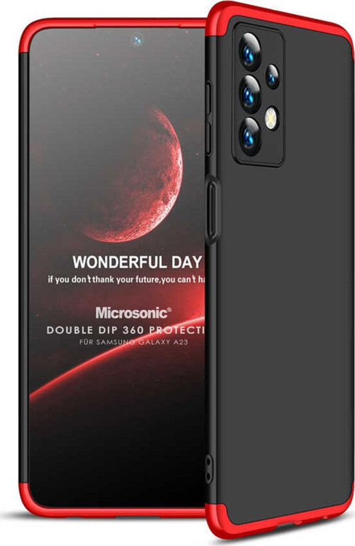 Samsung Galaxy A23 Kılıf Double Dip 360 Protective Siyah Kırmızı