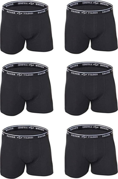 6 Lı Paket Yıldızı Erkek Likralı Boxer Elastan Siyah