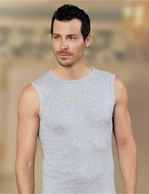3'Lü Paket Sıfır Kol Sporcu Body Erkek Atlet Ribana Esnek Gri Melanj Pamuk Polyester
