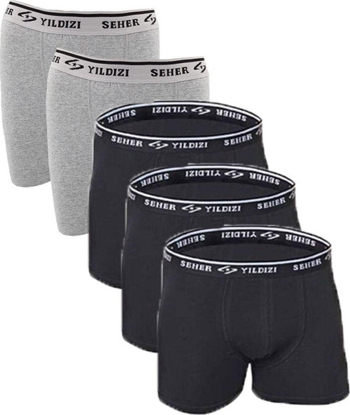 0060 5 Li Likralı Erkek Boxer Siyah-Gri