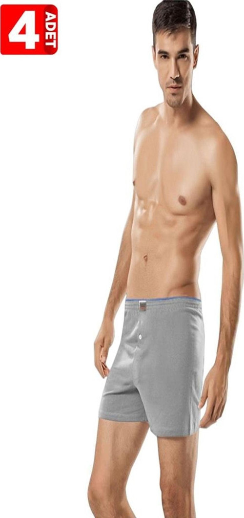 Erkek 4'Lü Paket %100 Pamuk %100 Pamuk Penye Düz Renk Düğmeli Boxer