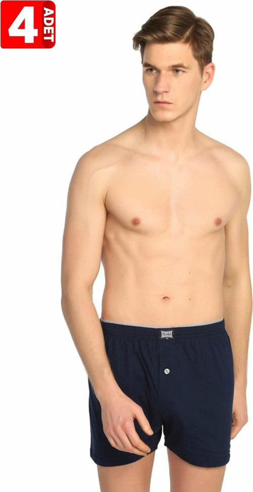 Erkek 4'Lü Paket %100 Pamuk %100 Pamuk Penye Düz Renk Düğmeli Boxer