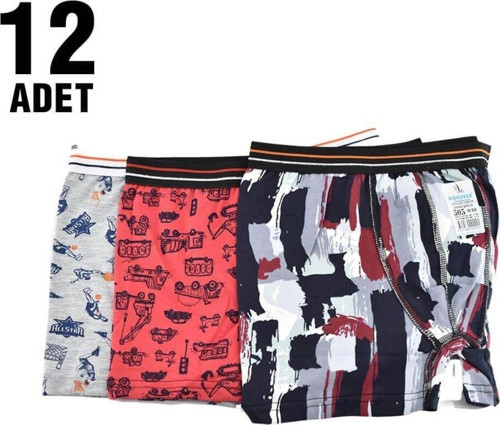 12 Li Paket Desenli Erkek Çocuk Boxer