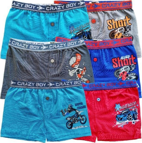 Erkek Çocuk Mavi Renkli Baskılı Pamuklu Elastan Düğmeli 6Lı Paket Boxer Kilot