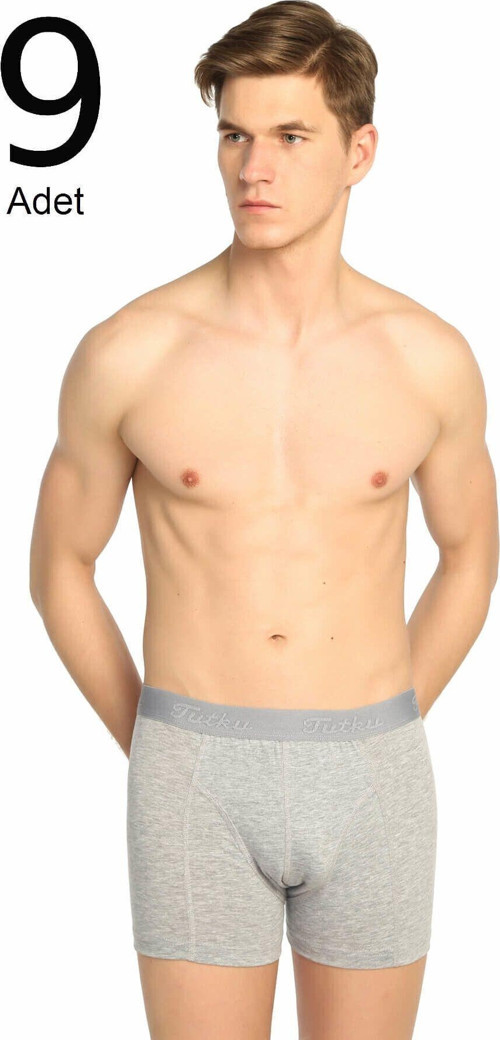 Erkek Gri 9'Lu Paket Likralı Boxer Elf568T0114Ccm9