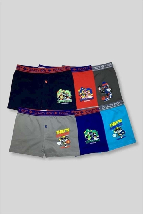 Erkek Çocuk Likralı Baskılı Boxer 6`Lı