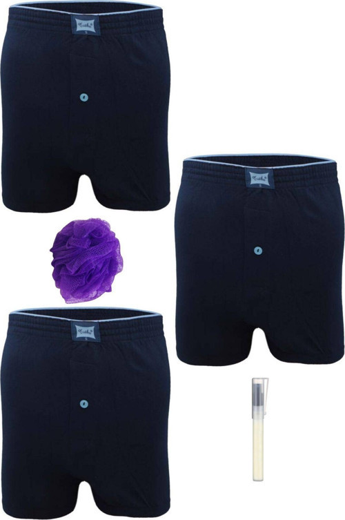 Pamuklu Düğmeli Lacivert Erkek Boxer *3'Lü Set + Kalem Parfüm + Lif