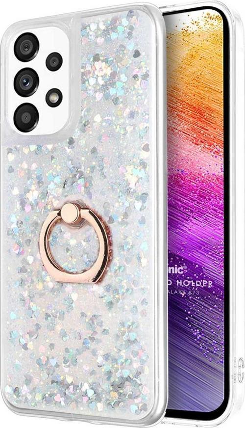 Samsung Galaxy A73 5G Kılıf Glitter Liquid Holder Gümüş