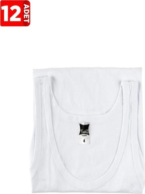 Erkek Çocuk Beyaz Ribana Atlet %100 Pamuk 12'Li Paket