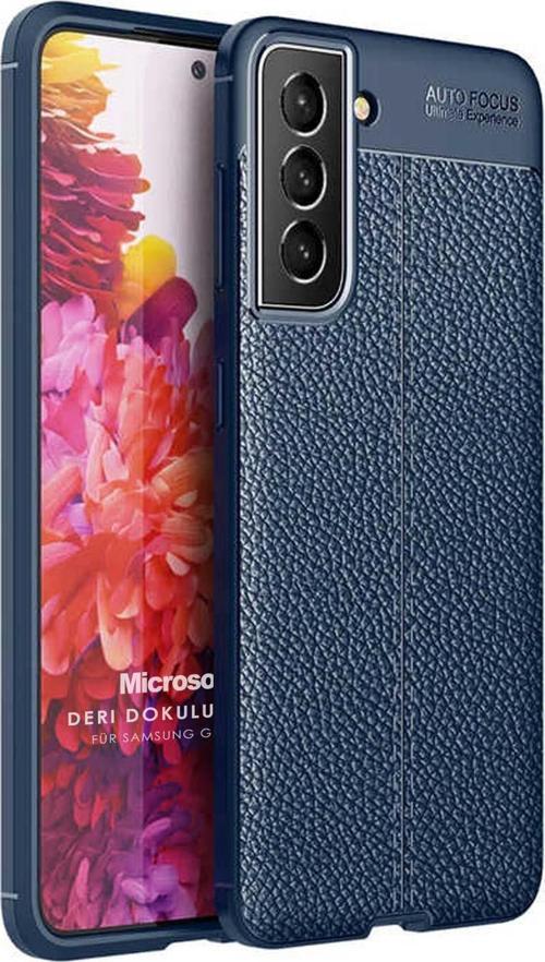 Samsung Galaxy S22 Kılıf Deri Dokulu Silikon Lacivert