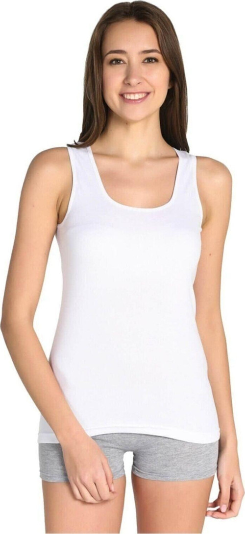 Kadın 12'Li Paket Ribana(Esnek) Kalın Askılı Atlet (Beyaz)