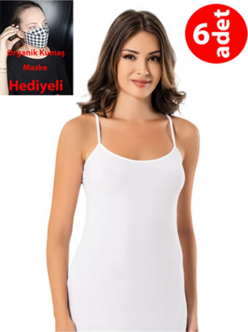 6 Adet Modal Ip Askılı Bayan Atlet Beyaz Mb1037