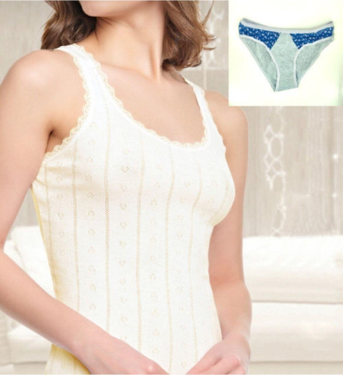Kadın Jakarlı Kalın Askılı Ekru Atlet 3'Lü & Desenli Bikini 3'Lü