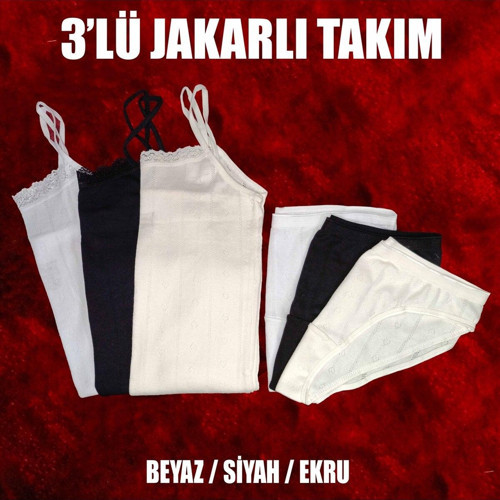 Kaliteli %100 Pamuklu 3'Lü Jakarlı Kadın İç Çamaşır Takımı