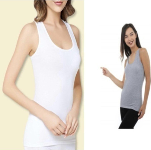 Kadın Beyaz Gri 2'Li Paket Likralı Pamuk Sporcu Atlet