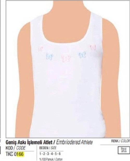 Kız Geniş Askılı Işlemeli Atlet 6 Adet