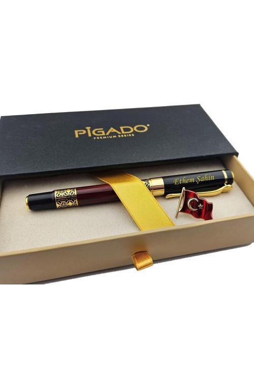 İşlemeli İsme Kişiye Özel Roller Kalem Türk Bayrağı Rozet Seti