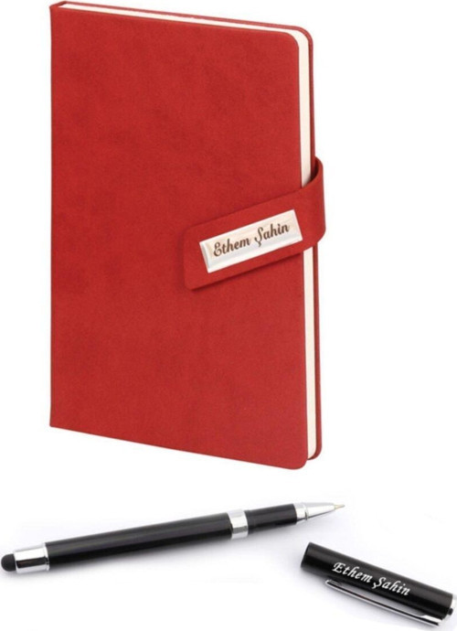 Isme Özel Mıknatıslı Defter Padli Roller Kalem Seti Siyah