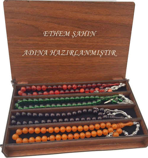 Ismli Kutusunda 4 Adet Sıkma Kehribar Efsane Renkler Tesbih Set