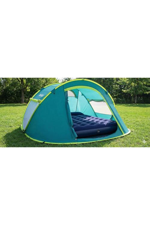 Premium Kamp Seti: 4 Kişilik Çadır + Kendinden Pompalı & Yastıklı Queen Şişme Yatak