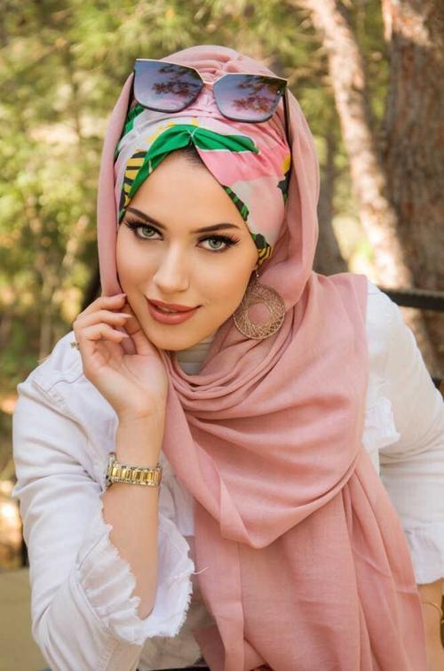 Pudra Yaprak Desenli Hazır Şal