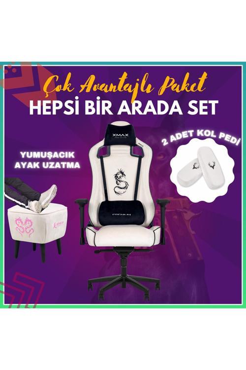 Pro / Ayak Uzatmalı Kol Pedli Maximus 4D Kol Orijinal Yarasa Mekanizmalı Beyaz Oyuncu Koltuğu