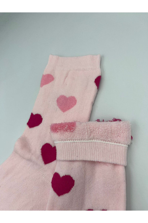 Kadın Kalın Yünlü Pamuk Kalp Desenli Renkli Kışlık Uzun Çorap Üşütmez Koku Yapmaz