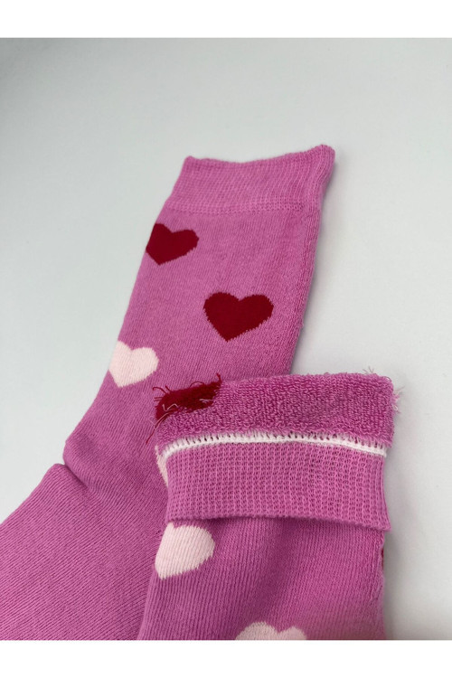 Kadın Kalın Yünlü Pamuk Kalp Desenli Renkli Kışlık Uzun Çorap Üşütmez Koku Yapmaz