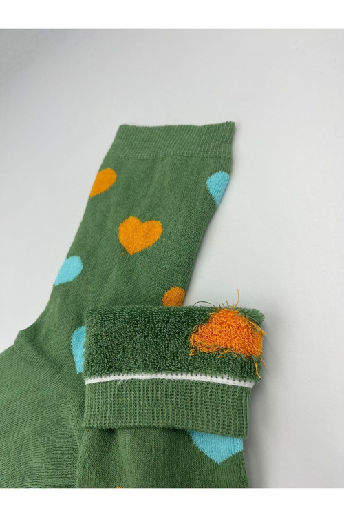 Kadın Kalın Yünlü Pamuk Kalp Desenli Renkli Kışlık Uzun Çorap Üşütmez Koku Yapmaz