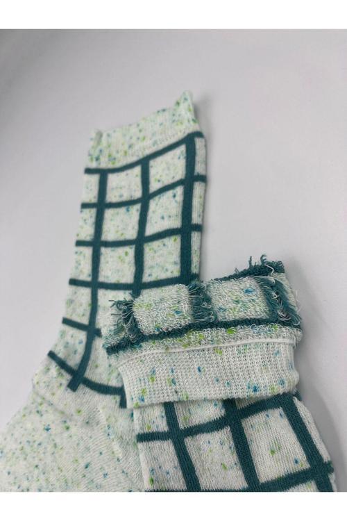 Kadın Kalın Yünlü Pamuk Kareli Renkli Kışlık Uzun Çorap Üşütmez Koku Yapmaz