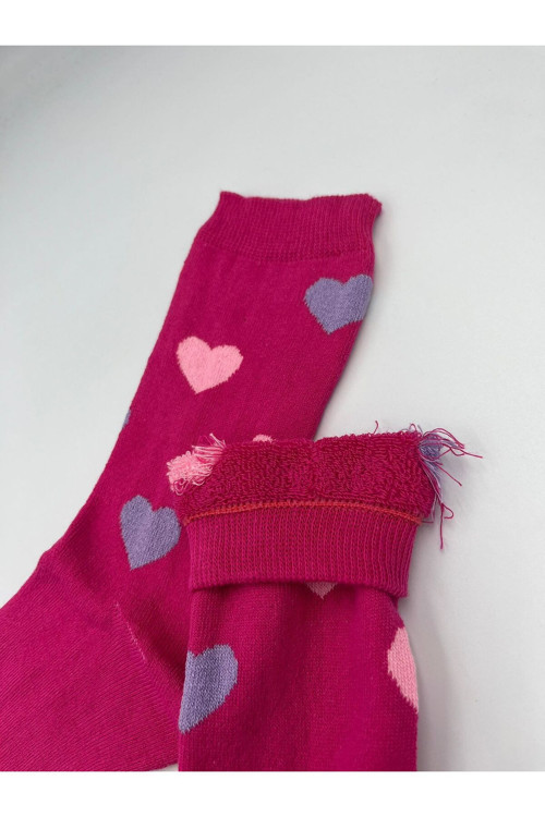 Kadın Kalın Yünlü Pamuk Kalp Desenli Renkli Kışlık Uzun Çorap Üşütmez Koku Yapmaz