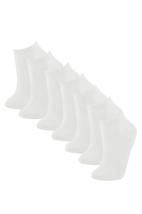 7'Li Erkek / Kadın Kısa Patik Çorap Görünmez Bilek Çorap 7 Çift Beyaz Çorap