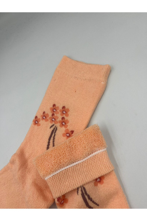 Kadın Kalın Yünlü Pamuk Çiçek Detaylı Renkli Kışlık Uzun Çorap Üşütmez Koku Yapmaz