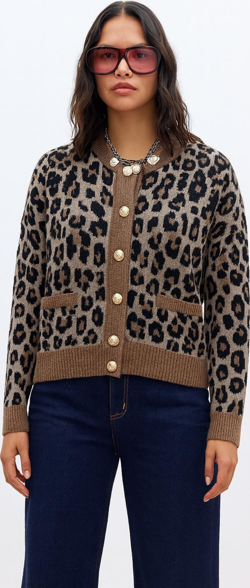Regular Fit Leopar Desenli Bayan Hırka 25K0083K1 LEOPAR